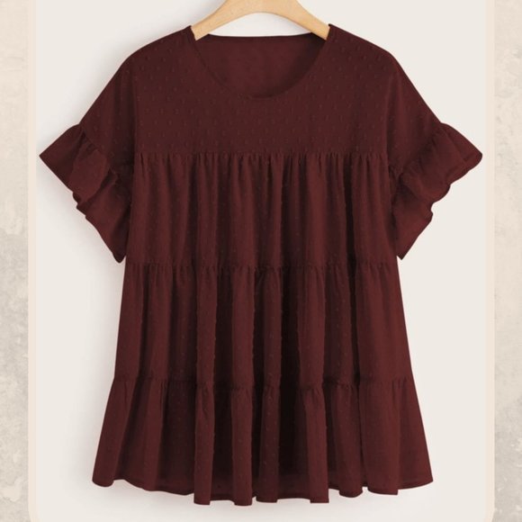 SHEIN Tops - Plus Swiss Dot Flounce Sleeve Chiffon Top